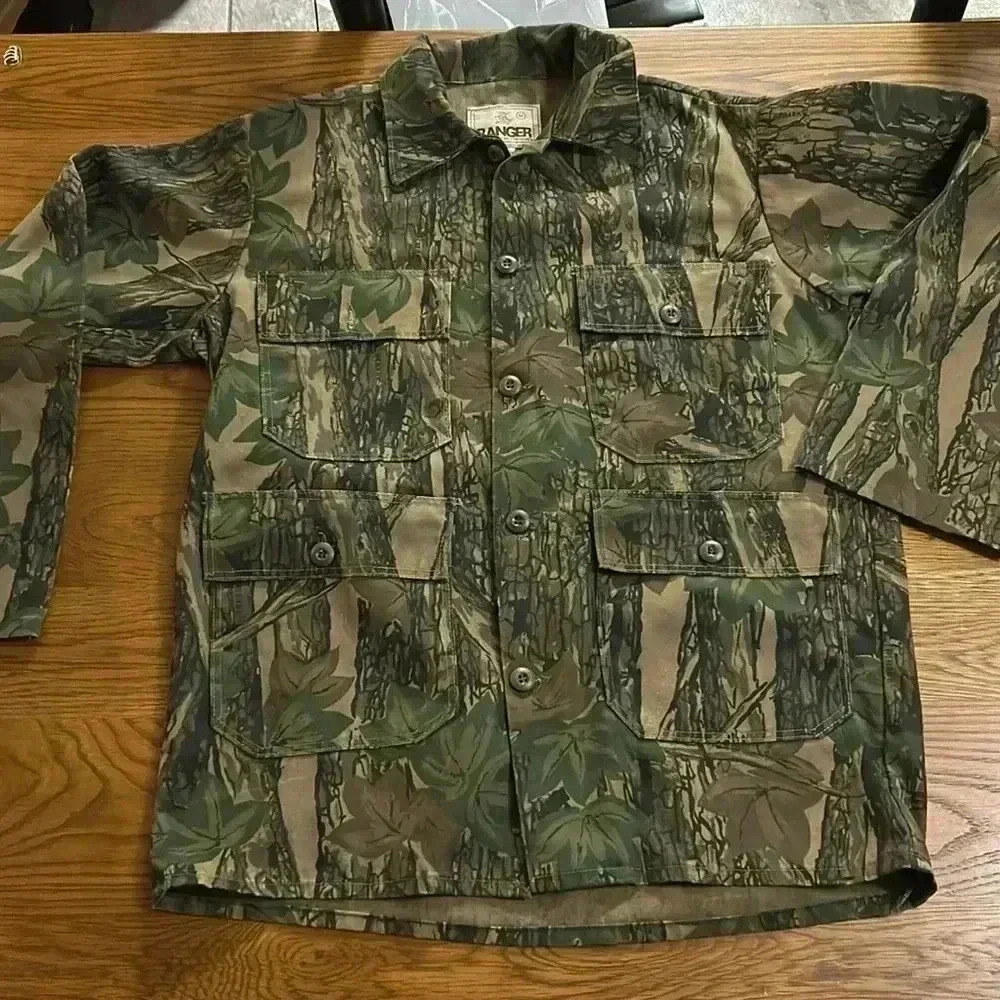 Vintage Ranger Rebar Camo Button Jacket 80s, pockets,‎ over Shirt mens med